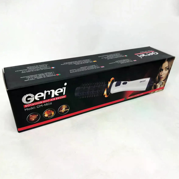 Фен-щітка для волосся GEMEI GM-4826 1000W • Обертовий фен-браш для сушіння, укладання, об’єму та створення природної хвилі