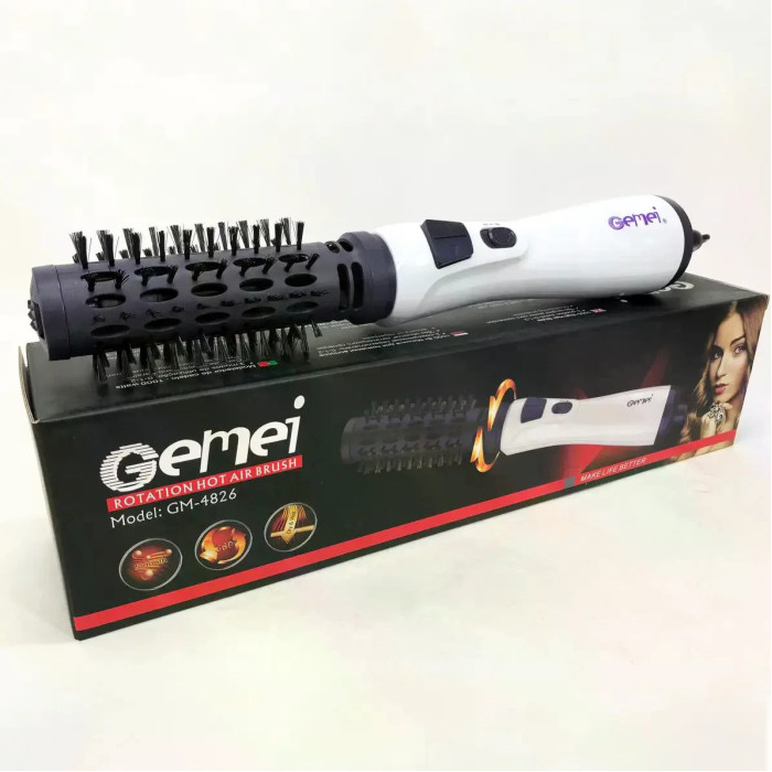 Фен-щітка для волосся GEMEI GM-4826 1000W • Обертовий фен-браш для сушіння, укладання, об’єму та створення природної хвилі