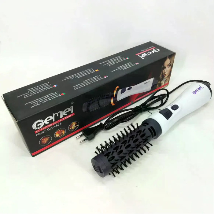 Фен-щітка для волосся GEMEI GM-4826 1000W • Обертовий фен-браш для сушіння, укладання, об’єму та створення природної хвилі