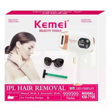 Фотоепілятор Kemei KM-7106 білий • Домашній IPL-епілятор для видалення волосся на обличчі, ногах, руках, тілі, пахвах і зоні бікіні