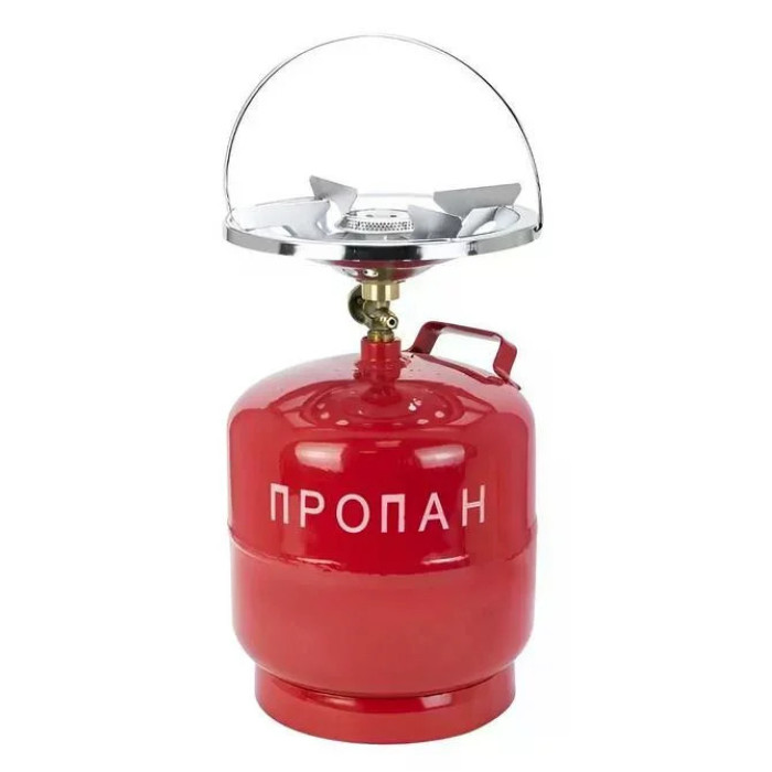 Газовий балон 8 літрів побутовий комплект із пальником 21 см • Туристичний газовий комплект 8 л з конфоркою, краном-перехідником і ручкою для перенесення
