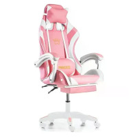 Геймерське ортопедичне крісло G1136 26X-09 рожеве з масажем і підставкою для ніг • Ігрове комп’ютерне крісло G1136 26X-09 з регулюванням висоти, нахилу й анатомічною спинкою рожеве