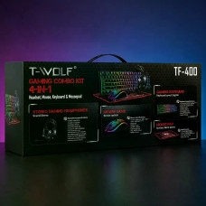 Ігровий комплект Gaming Combo 4-in-1 T-Wolf TF-400 чорний • Геймерський набір клавіатура, миша, навушники та килимок для ПК