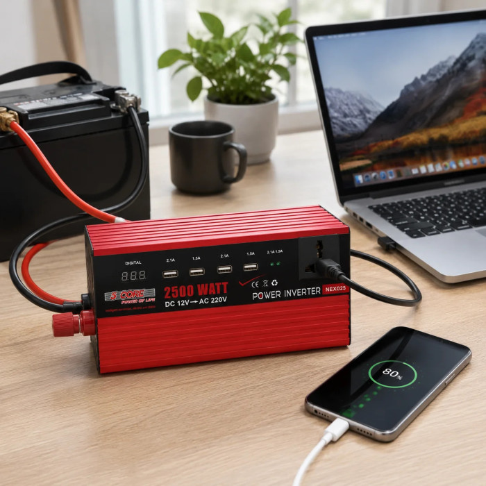 Інвертор 5 CORE UN-3058 2500W 12V • Перетворювач напруги 5 CORE UN-3058 12V-220V 1100 Вт з USB та модифікованою синусоїдою