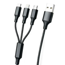 Кабель 3 в 1 26X-202 USB-A 1,2 м чорний • Зарядний кабель 26X-202 Type-C Lightning Micro USB до 6A для швидкого заряджання та передавання даних