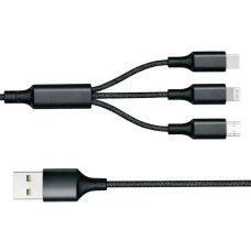 Кабель 3 в 1 26X-202 USB-A 1,2 м чорний • Зарядний кабель 26X-202 Type-C Lightning Micro USB до 6A для швидкого заряджання та передавання даних