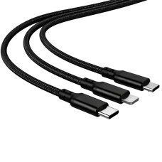 Кабель 3 в 1 26X-202 USB-A 1,2 м чорний • Зарядний кабель 26X-202 Type-C Lightning Micro USB до 6A для швидкого заряджання та передавання даних