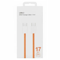 Кабель Type-C–Type-C 26X-196 60W 1 м помаранчевий • Кабель для швидкого заряджання 26X-196 USB-C–USB-C 60W для iPhone 17 Pro Max із тканинним обплетенням і SIM-ключем
