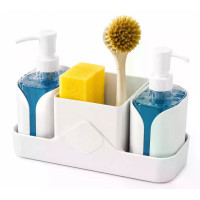 Кухонний органайзер Multifunctional Soap Dispenser 24×16 см з дозатором для мила • Органайзер для раковини з дозатором миючого засобу, тримачем для губок і щіток