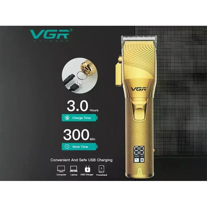 Машинка для стрижки VGR V-280 • Акумуляторна машинка VGR V-280 з 6 насадками 1,5–13 мм, LCD-дисплеєм і USB-заряджанням