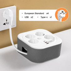 Мережевий подовжувач-фільтр A107/PNS-05 білий 4 м з LED-індикатором, 4 розетками 220V, 2 USB і PD Type-C • Розгалужувач живлення для дому, офісу та заряджання гаджетів