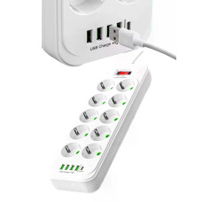 Мережевий подовжувач-фільтр PNS-02/D10 білий 5 м з LED-індикатором, 4 USB і PD Type-C • Розгалужувач живлення 10–220V для дому, офісу та техніки