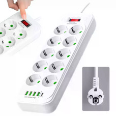 Мережевий подовжувач-фільтр PNS-02/D10 білий 5 м з LED-індикатором, 4 USB і PD Type-C • Розгалужувач живлення 10–220V для дому, офісу та техніки