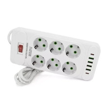 Мережевий подовжувач-фільтр PNS-03/D6 білий 3 м з LED-індикатором, 4 USB і PD Type-C • Розгалужувач живлення 6–220V для дому, офісу та заряджання гаджетів