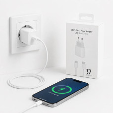 Мережевий зарядний пристрій 26X-199 35W USB-C білий • Адаптер швидкого заряджання 26X-199 з кабелем Type-C–Type-C 1 м для смартфонів і USB-C пристроїв