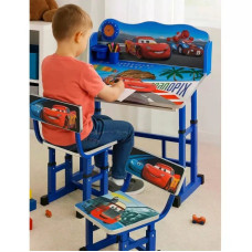 Набір дитячих меблів Disney Cars біло-блакитний • Регульована дитяча парта Disney Cars зі стільцем, полицею та підставкою для ніг