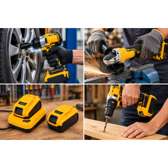 Набір інструментів KRAFFTEC 48V 2в1 • Акумуляторна болгарка та гайковерт KRAFFTEC 48V для ремонту, гаража та майстерні