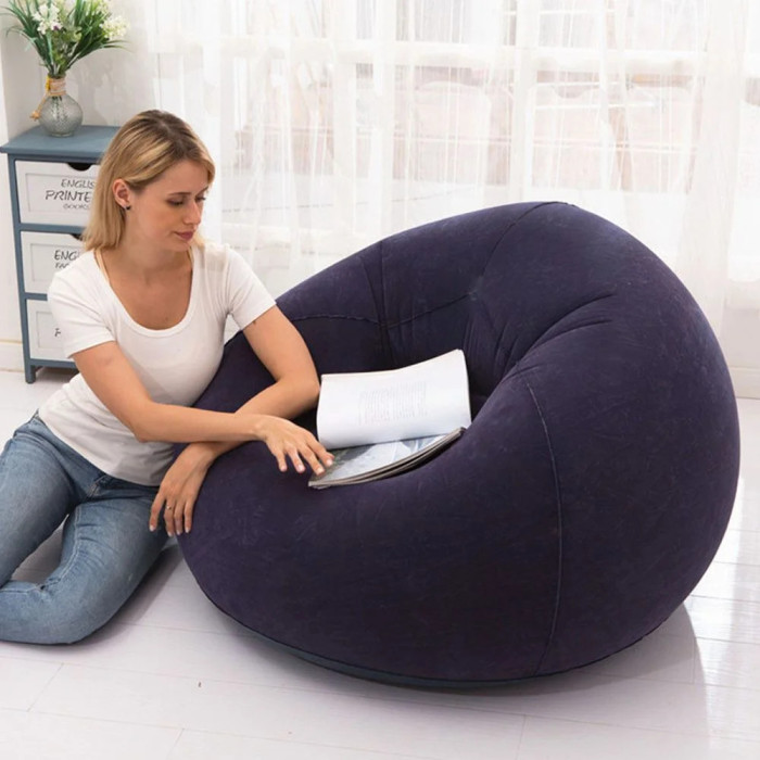 Надувне крісло-мішок Inflatable Sofa чорне • М’яке надувне крісло-пуф 110х110х85 см для дому, дачі, відпочинку та пікніка