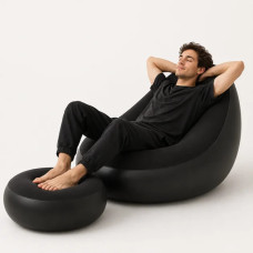 Надувний диван AIR SOFA з насосом чорний • Велюрове надувне крісло-диван для дому, дачі, відпочинку, пляжу та кемпінгу