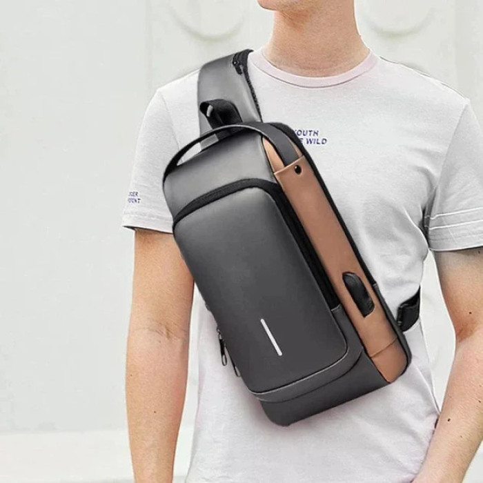 Нагрудна сумка Backpac XL-1514100 чорно-сіра маленька • Сумка через плече з протикрадіжним кодовим замком для міста, поїздок і документів