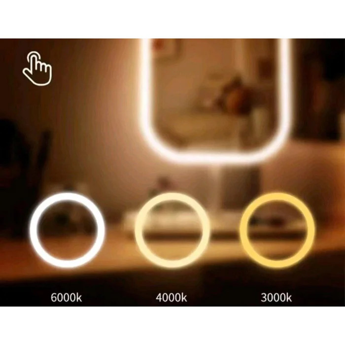 Настільне дзеркало для макіяжу KAR192 з LED-підсвіткою біле • Акумуляторне косметичне дзеркало KAR192 із сенсорним керуванням, 3 режимами світла та органайзером