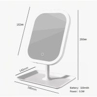 Настільне дзеркало для макіяжу KAR192 з LED-підсвіткою біле • Акумуляторне косметичне дзеркало KAR192 із сенсорним керуванням, 3 режимами світла та органайзером