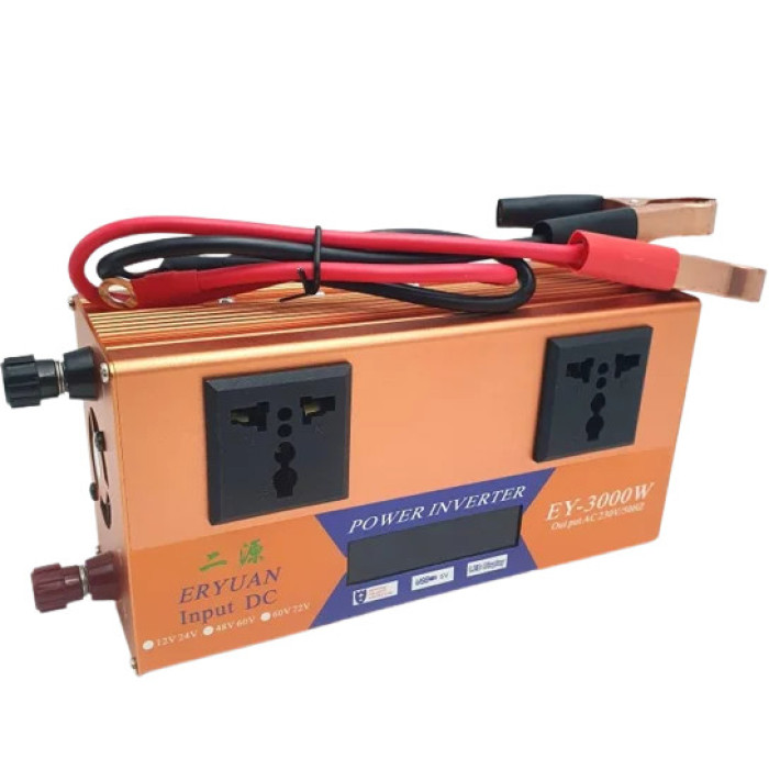 Перетворювач напруги LCD SMART 3000W 12V/24V у 220V • Автомобільний інвертор з дисплеєм для дому, авто та резервного живлення