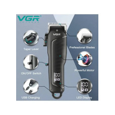 Професійна машинка для стрижки VGR V-683 для волосся та бороди • Акумуляторний тример з LED-дисплеєм, USB-зарядкою та насадками 3/6/9/12 мм