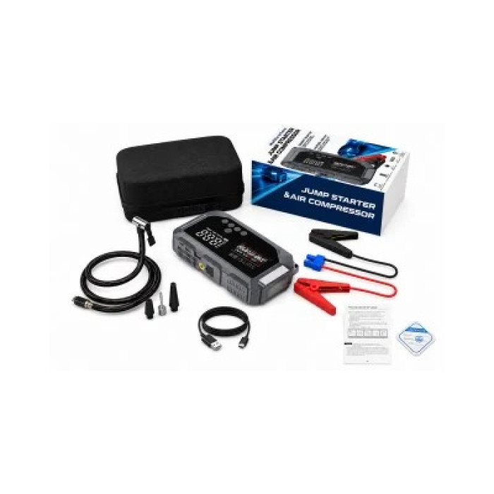 Пускозарядний пристрій K3 12000 мА·год • Автомобільний Jump Starter 12V з компресором 150 PSI, піковим струмом 600A, Power Bank і LED-ліхтарем