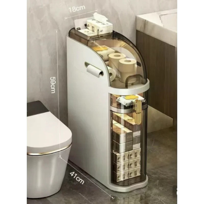 Шафа-пенал для ванної 59×41×18 см • Підлогова вузька шафа для туалету 59×41×18 см із висувними секціями та коліщатками