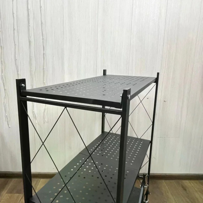 Складна полиця-стелаж із нержавіючої сталі на коліщатках 87×34×87 см • Пересувна етажерка-органайзер на 3 яруси для кухні, ванної, дому та офісу