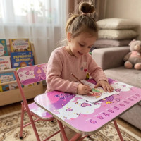 Столик складаний і стільчик Bambi фіолетовий X-399 60×45 см • Дитячий складаний стіл зі стільцем для малювання, ігор і занять вдома • Комплект дитячих меблів для дитини