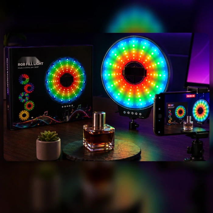 Світлодіодна LED лампа MJ-451 кільцева RGB 45 см зі і пультом керування • Кільцева лампа MJ-451 для фото, відео, селфі, стримів, TikTok і зйомки контенту