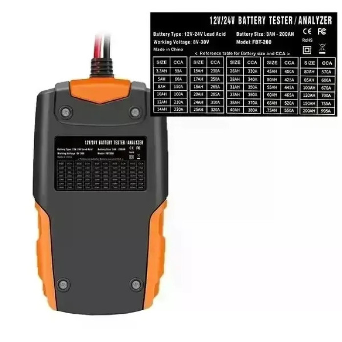 Тестер акумуляторів E-FAST TK-100 12/24 В • Цифровий автомобільний аналізатор АКБ 26X-313 з LCD-дисплеєм для перевірки CCA, SOC, SOH та опору