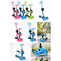Триколісний дитячий самокат 5 в 1 з батьківською ручкою та сидінням Scooter ∙ Самокат трансформер 18-1 для дітей зі світними колесами, регульованою висотою керма та кошиком