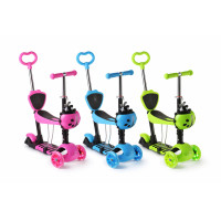 Триколісний дитячий самокат 5 в 1 з батьківською ручкою та сидінням Scooter ∙ Самокат трансформер 18-1 для дітей зі світними колесами, регульованою висотою керма та кошиком