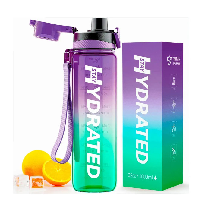 Brave Hydrated Water Bottle - 1000ml Tritan Green Purple
