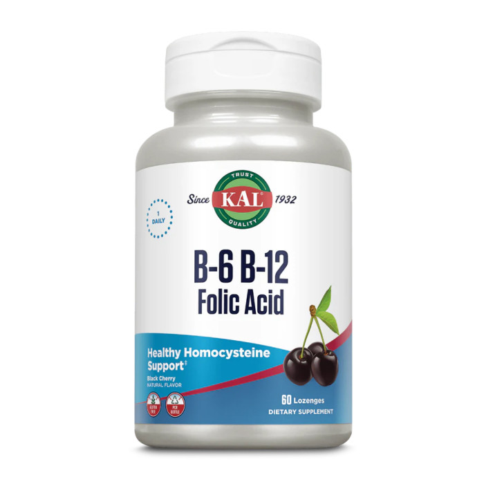 KAL B-6 B-12 Folic Acid - 60 tabs Black Cherry