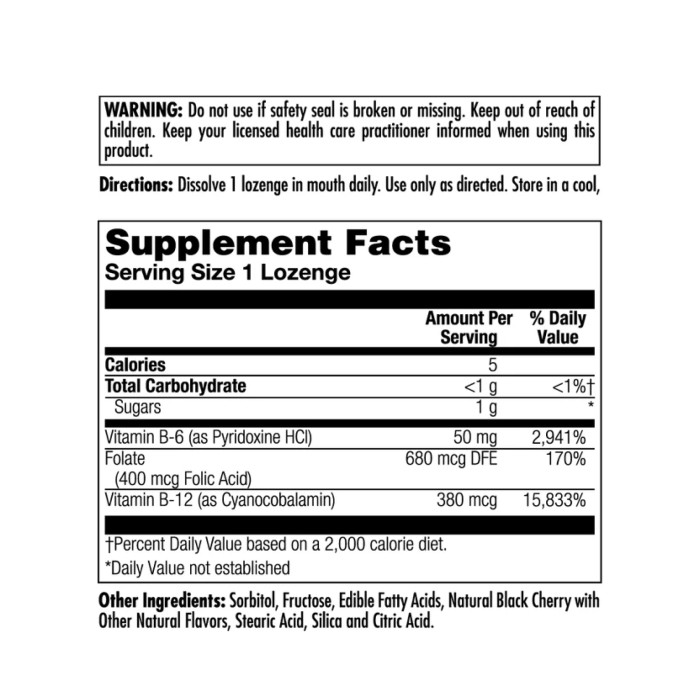 KAL B-6 B-12 Folic Acid - 60 tabs Black Cherry