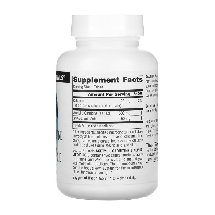 Source Naturals Acetyl L-Carnitine & Alpha-Lipoic Acid 650mg - 60 tabs