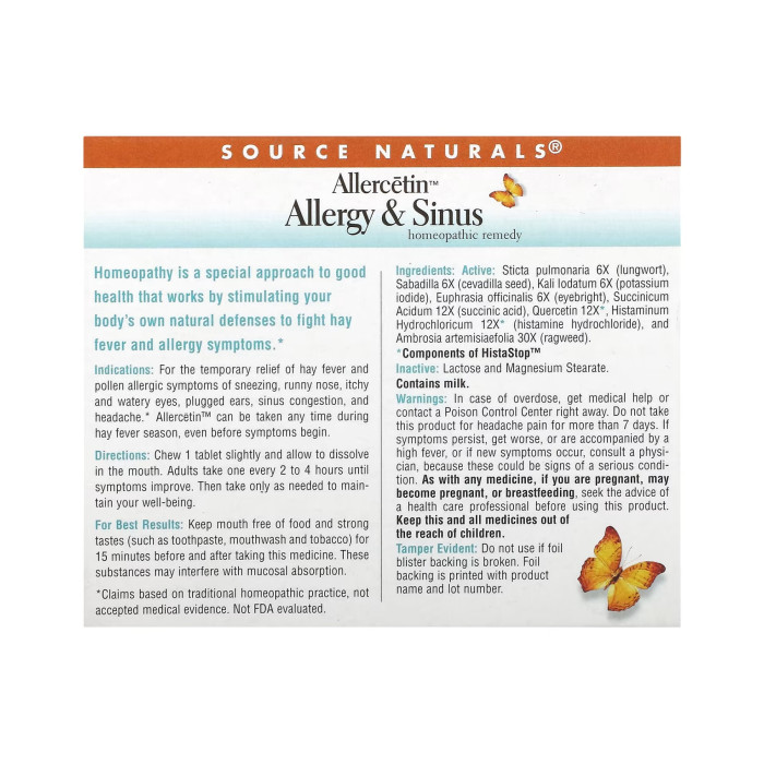Source Naturals Allercetin™ Allergy & Sinus - 48 tabs (Пошкоджена упаковка)