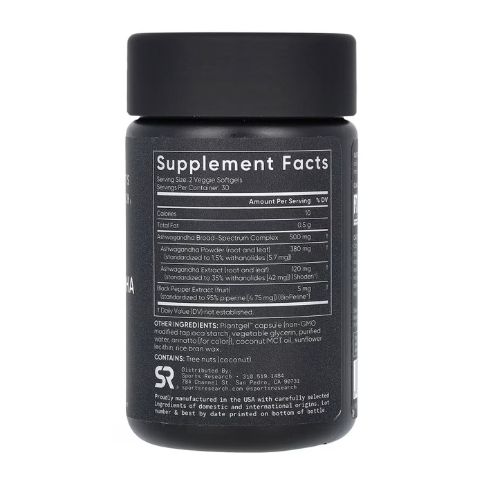 Sport Research Ashwagandha 500mg - 60 veggie softgels