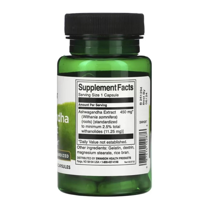 Swanson Ashwagandha Extract Standardized 450mg - 60 caps