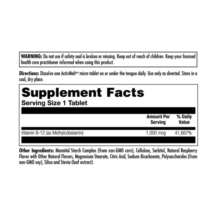 KAL B-12 Methylcobalamin 1000 mcg - 90 tabs Raspberry