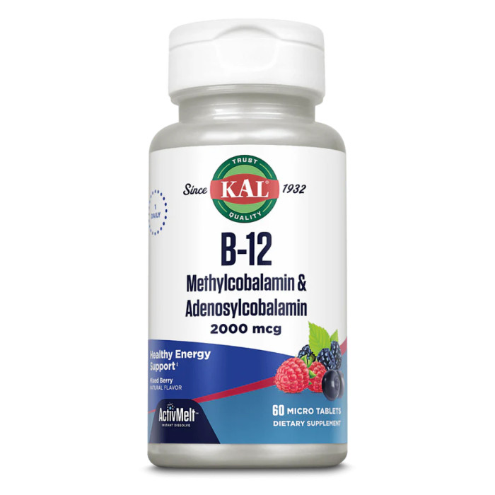 KAL B-12 Methylcobalamin and Adenosylcobalamin 2000mcg - 60 tabs