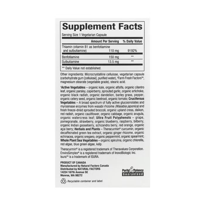 Natural Factors BioCoenzymated Benfotiamine - 30 caps