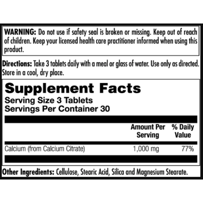 KAL Calcium Citrate 1000mg - 90 tabs