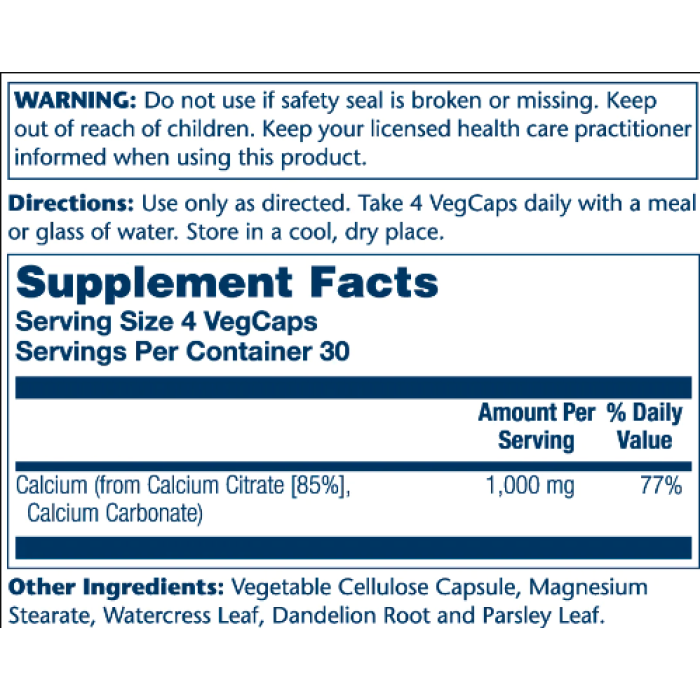 Solaray Calcium Citrate 1000mg - 120 vcaps