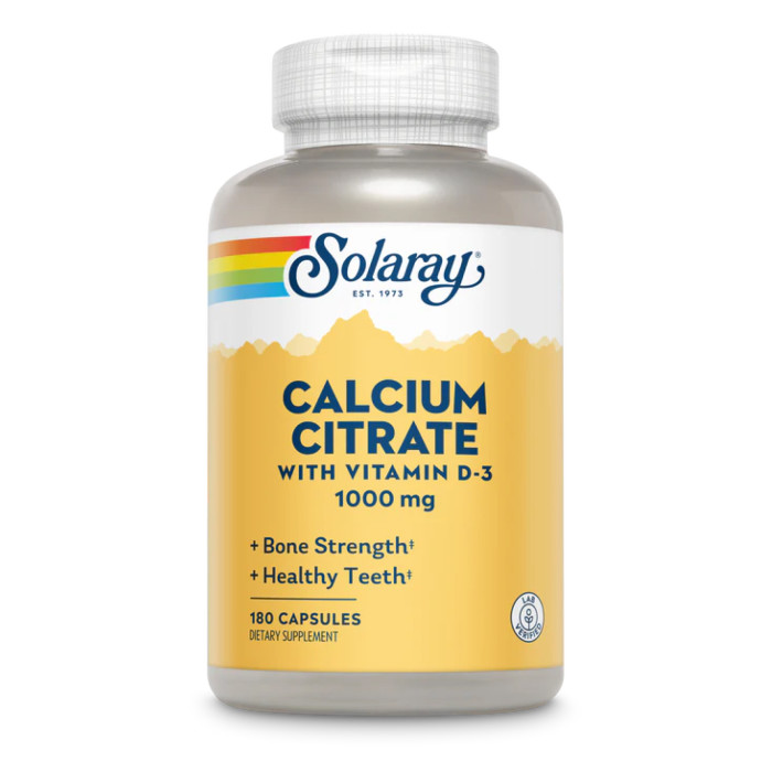 Solaray Calcium Citrate w/Vit D-3 1000mg - 180 caps