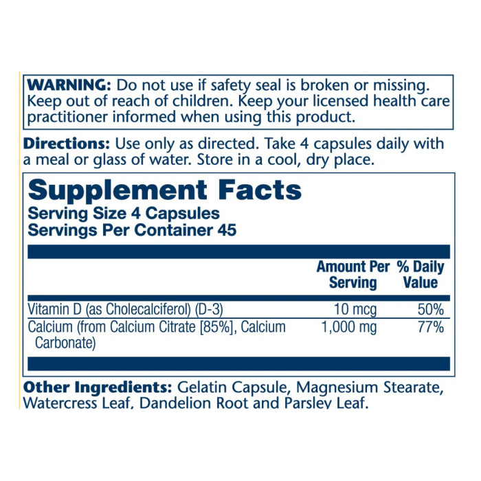 Solaray Calcium Citrate w/Vit D-3 1000mg - 180 caps